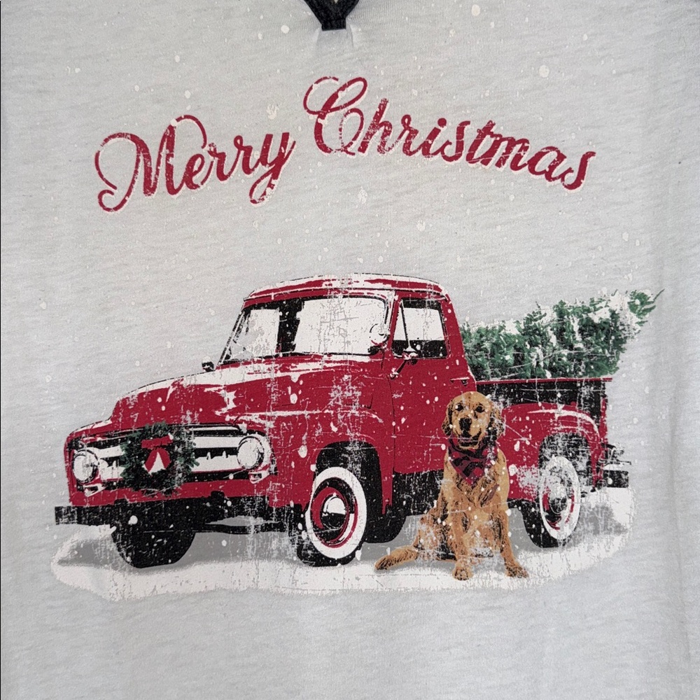 Altar’d State distressed Christmas Red Truck White 3/4 length sleeve Tshirt